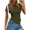 image:imagePRETTYGARDEN Womens Asymmetrical Tops 2026 Spring Summer Going Out Shirts Y2K Short Sleeve Crew Neck Ruched Trendy ClothesArmy Green