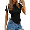 image:imagePRETTYGARDEN Womens Asymmetrical Tops 2026 Spring Summer Going Out Shirts Y2K Short Sleeve Crew Neck Ruched Trendy ClothesBlack