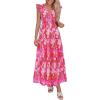 image:imagePRETTYGARDEN Womens Boho Floral Maxi Dress 2026 Summer Smocked V Neck Ruffle Sleeve Spring Flowy Beach Vacation SundressesRose Red