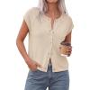 image:imagePRETTYGARDEN Womens Cap Short Sleeve Sweater Vest 2026 Spring Summer Lightweight Button Down Cardigans Trendy Loose TopsBeige