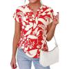 image:imagePRETTYGARDEN Womens Floral Print Short Sleeve Summer Tops 2026 Trendy V Neck Loose Boho Shirts Casual Work BlousesRed