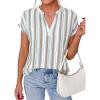 image:imagePRETTYGARDEN Womens Floral Print Short Sleeve Summer Tops 2026 Trendy V Neck Loose Boho Shirts Casual Work BlousesStriped White Red Brown