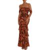 image:imagePRETTYGARDEN Womens Formal Cocktail Maxi Dresses 2026 Summer Off Shoulder Floral Mesh Bodycon Spring Wedding Guest DressFloral Brown