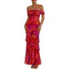 image:imagePRETTYGARDEN Womens Formal Cocktail Maxi Dresses 2026 Summer Off Shoulder Floral Mesh Bodycon Spring Wedding Guest DressFloral Red