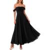 image:imagePRETTYGARDEN Womens Off Shoulder Maxi Summer Dresses 2026 Elegant Mesh Aline Swing Ruched Flowy Cocktail Wedding Guest DressBlack