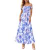 image:imagePRETTYGARDEN Womens Off Shoulder Maxi Summer Dresses 2026 Elegant Mesh Aline Swing Ruched Flowy Cocktail Wedding Guest DressFloral Blue Pink