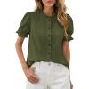 image:imagePRETTYGARDEN Womens Puff Short Sleeve Tops 2026 Summer Spring Button Down Boho Embroidered Cute Blouse Dressy Casual ShirtsArmy Green