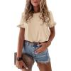 image:imagePRETTYGARDEN Womens Short Sleeve Casual T Shirts Summer Ruffle Plain Round Neck Loose Fit Tee Blouse TopsApricot