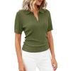 image:imagePRETTYGARDEN Womens Short Sleeve Sweater 2026 Spring Polo Shirts Ribbed Knit V Neck Business Casual Tops Summer Work ClothesArmy Green