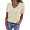 image:imagePRETTYGARDEN Womens Short Sleeve Sweater V Neck Trendy Pullover Tops 2026 Summer Spring Loose Lightweight Casual BlouseBeige