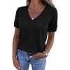 image:imagePRETTYGARDEN Womens Short Sleeve Sweater V Neck Trendy Pullover Tops 2026 Summer Spring Loose Lightweight Casual BlouseBlack
