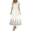 image:imagePRETTYGARDEN Womens Summer Boho Maxi Dress 2026 Spring Floral Short Sleeve V Neck A Line Flowy Beach Wedding Guest DressesBeige