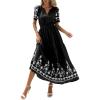 image:imagePRETTYGARDEN Womens Summer Boho Maxi Dress 2026 Spring Floral Short Sleeve V Neck A Line Flowy Beach Wedding Guest DressesBlack