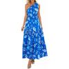 image:imagePRETTYGARDEN Womens Summer Floral One Shoulder Maxi Dress Knot Ruffle Boho Beach Vacation Wedding Guest Long Sun DressesBlue White Print
