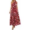 image:imagePRETTYGARDEN Womens Summer Floral One Shoulder Maxi Dress Knot Ruffle Boho Beach Vacation Wedding Guest Long Sun DressesWine Red Print