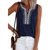 image:imagePRETTYGARDEN Womens Tank Tops 2026 Summer Causal V Neck Sleeveless Shirts Floral Print Embroidered Beach Vacation Boho TopNavy