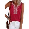 image:imagePRETTYGARDEN Womens Tank Tops 2026 Summer Causal V Neck Sleeveless Shirts Floral Print Embroidered Beach Vacation Boho TopRed
