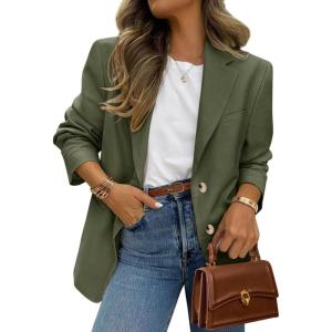 image:imagePRETTYGARDEN 2026 Blazers for Women Business Casual Long Sleeve Lapel Open Front Suit Jacket Work Blazer with PocketsArmy Green