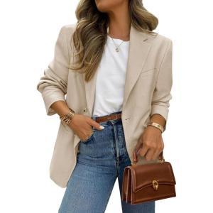 image:imagePRETTYGARDEN 2026 Blazers for Women Business Casual Long Sleeve Lapel Open Front Suit Jacket Work Blazer with PocketsBeige Apricot