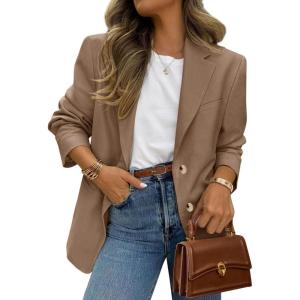 image:imagePRETTYGARDEN 2026 Blazers for Women Business Casual Long Sleeve Lapel Open Front Suit Jacket Work Blazer with PocketsBrown