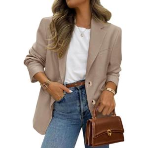 image:imagePRETTYGARDEN 2026 Blazers for Women Business Casual Long Sleeve Lapel Open Front Suit Jacket Work Blazer with PocketsCamel