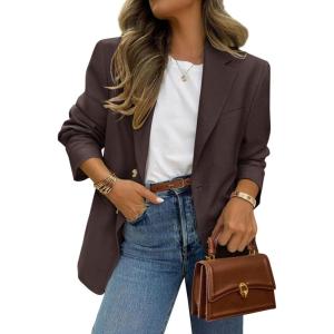 image:imagePRETTYGARDEN 2026 Blazers for Women Business Casual Long Sleeve Lapel Open Front Suit Jacket Work Blazer with PocketsCoffee