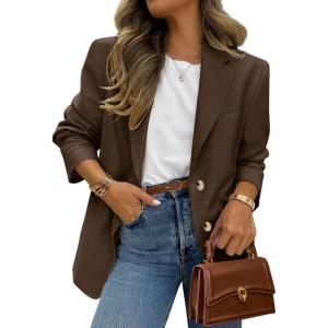 image:imagePRETTYGARDEN 2026 Blazers for Women Business Casual Long Sleeve Lapel Open Front Suit Jacket Work Blazer with PocketsDark Brown