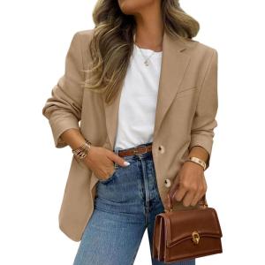 image:imagePRETTYGARDEN 2026 Blazers for Women Business Casual Long Sleeve Lapel Open Front Suit Jacket Work Blazer with PocketsDark Khaki
