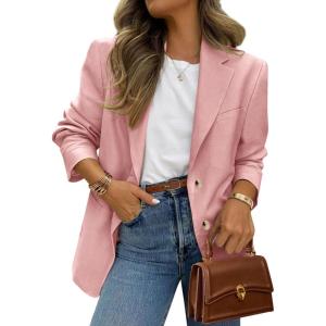 image:imagePRETTYGARDEN 2026 Blazers for Women Business Casual Long Sleeve Lapel Open Front Suit Jacket Work Blazer with PocketsGrey Pink