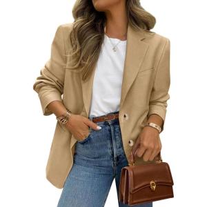 image:imagePRETTYGARDEN 2026 Blazers for Women Business Casual Long Sleeve Lapel Open Front Suit Jacket Work Blazer with PocketsKhaki