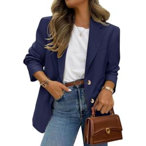 image:imagePRETTYGARDEN 2026 Blazers for Women Business Casual Long Sleeve Lapel Open Front Suit Jacket Work Blazer with PocketsNavy