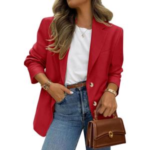 image:imagePRETTYGARDEN 2026 Blazers for Women Business Casual Long Sleeve Lapel Open Front Suit Jacket Work Blazer with PocketsRed