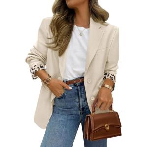 image:imagePRETTYGARDEN Blazers for Women 2026 Fall Work Office Suit Jackets Dressy Open Front Leopard Blazer Business Casual OutfitsBeige
