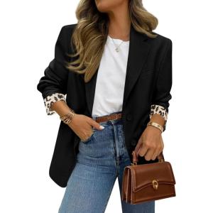 image:imagePRETTYGARDEN Blazers for Women 2026 Fall Work Office Suit Jackets Dressy Open Front Leopard Blazer Business Casual OutfitsBlack