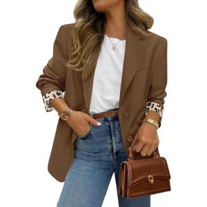 image:imagePRETTYGARDEN Blazers for Women 2026 Fall Work Office Suit Jackets Dressy Open Front Leopard Blazer Business Casual OutfitsBrown