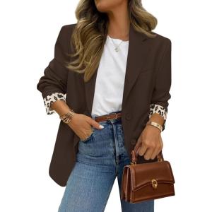 image:imagePRETTYGARDEN Blazers for Women 2026 Fall Work Office Suit Jackets Dressy Open Front Leopard Blazer Business Casual OutfitsCoffee