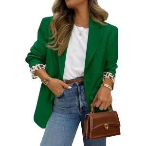 image:imagePRETTYGARDEN Blazers for Women 2026 Fall Work Office Suit Jackets Dressy Open Front Leopard Blazer Business Casual OutfitsGreen
