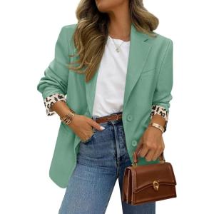 image:imagePRETTYGARDEN Blazers for Women 2026 Fall Work Office Suit Jackets Dressy Open Front Leopard Blazer Business Casual OutfitsLight Green