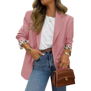 image:imagePRETTYGARDEN Blazers for Women 2026 Fall Work Office Suit Jackets Dressy Open Front Leopard Blazer Business Casual OutfitsPink
