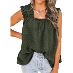 image:imagePRETTYGARDEN Boho Floral Tank Tops for Women Shirred Straps Pleated Summer Casual Sleeveless Shirts Tops Beach BlousesXarmy Green