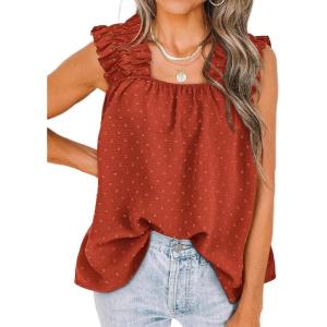 image:imagePRETTYGARDEN Boho Floral Tank Tops for Women Shirred Straps Pleated Summer Casual Sleeveless Shirts Tops Beach BlousesXbrick Red