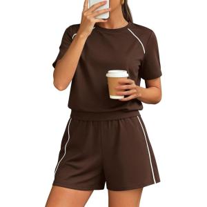 image:imagePRETTYGARDEN Shorts Sets Women 2 Piece Outfits Summer 2026 Matching Workout Athletic Clothing Casual Spring Travel LoungewearBrown