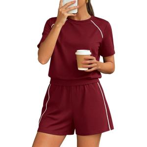 image:imagePRETTYGARDEN Shorts Sets Women 2 Piece Outfits Summer 2026 Matching Workout Athletic Clothing Casual Spring Travel LoungewearBurgundy