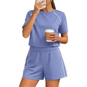 image:imagePRETTYGARDEN Shorts Sets Women 2 Piece Outfits Summer 2026 Matching Workout Athletic Clothing Casual Spring Travel LoungewearLight Blue