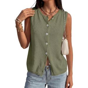 image:imagePRETTYGARDEN Sweater Vest Women 2026 Summer Sleeveless Cardigans Trendy Knit Vest Top Button Down Spring Sweater TopsArmy Green