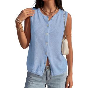image:imagePRETTYGARDEN Sweater Vest Women 2026 Summer Sleeveless Cardigans Trendy Knit Vest Top Button Down Spring Sweater TopsLight Blue
