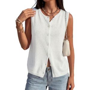 image:imagePRETTYGARDEN Sweater Vest Women 2026 Summer Sleeveless Cardigans Trendy Knit Vest Top Button Down Spring Sweater TopsWhite