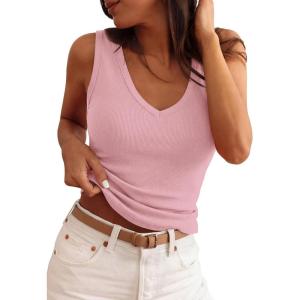 image:imagePRETTYGARDEN V Neck Tank Tops for Women Summer Outfits 2026 Ribbed Knit Shirts Casual Basic Tees Sleeveless Camisole VestPink