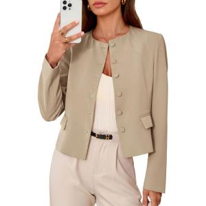image:imagePRETTYGARDEN Women Blazers Business Casual Outfits 2026 Fall Fashion Long Sleeve Professional Office Work Suit Jacket ClothesLight Khaki