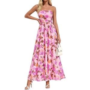 image:imagePRETTYGARDEN Women Strapless Maxi Dress 2026 Summer Floral Tube Top Ruched Beach Spring Wedding Guest Long DressesFloral Apricot Pink